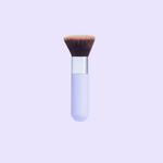 A flat-top, synthetic fiber brush with a lilac handle, designed for applying sunscreen.